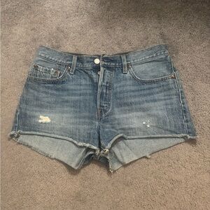 Levi 501 Distressed Light Blue Denim Shorts